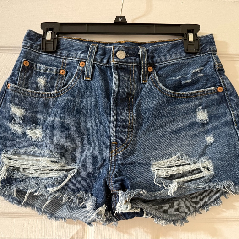 Levi's Blue Distressed Jean Shorts
